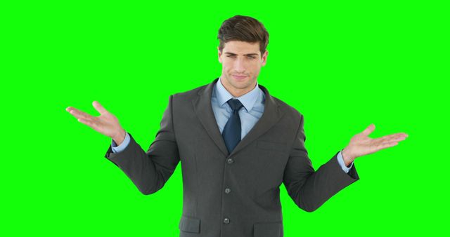 Confused Businessman in Suit Shrugging Shoulders on Green Screen - Download Free Stock Images Pikwizard.com