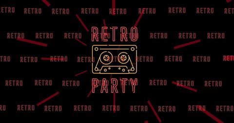 Retro Party Neon Typography with Cassette Icon on Black Background - Download Free Stock Images Pikwizard.com