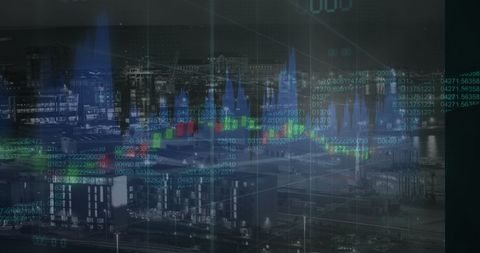 financial data overlaying urban cityscape showcasing market trends - Download Free Stock Images Pikwizard.com