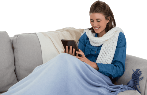 smiling woman with tablet and blanket transparent background - Download Free Stock Videos Pikwizard.com