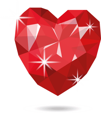 Transparent geometric red heart with sparkles
