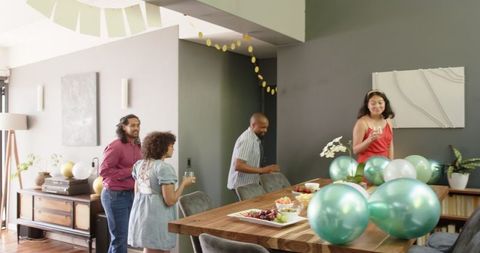 Friends Celebrating at Vibrant Housewarming Party