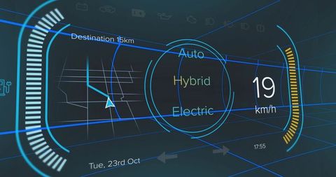 Futuristic hud interface showing navigation and driving modes