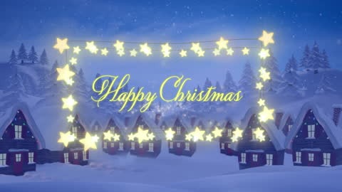 Christmas Greetings Animation with Snowy Village Scene