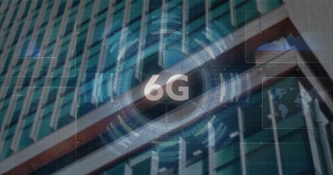 6g technology concept infrared scope over skyscraper facade