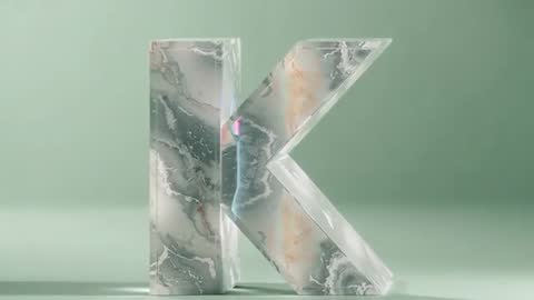 Glinting Marble K with Reflective Surfaces and Green Gradient Backdrop