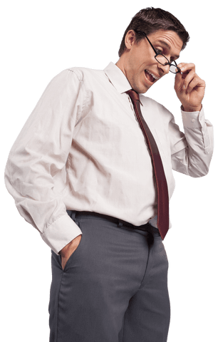 Confident Businessman Smiling While Adjusting Glasses on Transparent Background - Download Free Stock Videos Pikwizard.com