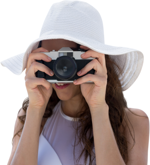 Woman with White Hat Transparent Taking Picture with Camera - Download Free Stock Videos Pikwizard.com