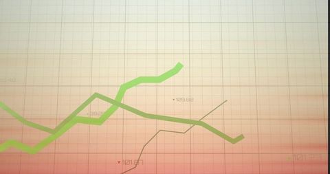 Upward and Downward Green Line Charts on Faded Grid Background for Financial Analysis