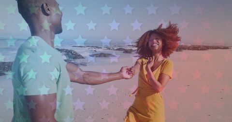 Couple Holding Hands on Beach with Whimsical Star Overlay - Download Free Stock Images Pikwizard.com
