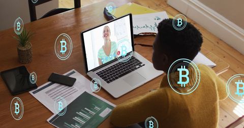 Virtual Meeting Fraught with Bitcoin Imagery and Business Papers