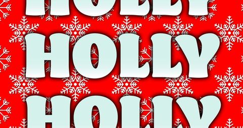 Repetitive Holly Text with Snowflakes on Festive Red