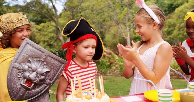 Children Celebrating Birthday Party in Costume Outdoors - Download Free Stock Images Pikwizard.com