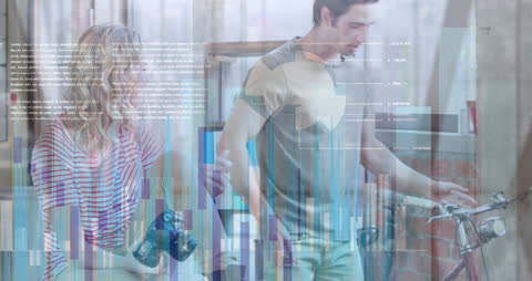 Overlay of Financial Data on Diverse Professionals in Office