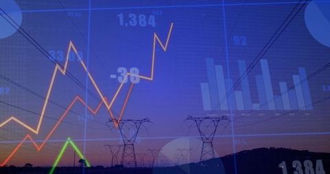 Power lines and graphs showcasing energy analytics