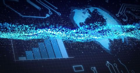 Futuristic data interface with particle stream visualization