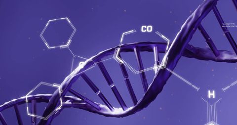 Digital DNA Strand with Chemical Formula on Blue Background - Download Free Stock Images Pikwizard.com