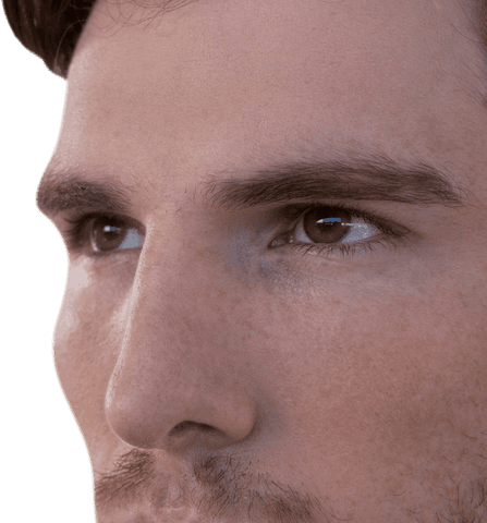 Close-up Eyes of Focused Caucasian Man on Transparent Background