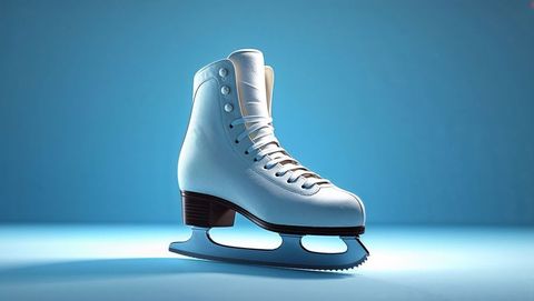 Elegant white figure skating boot with silver blade ice skating display