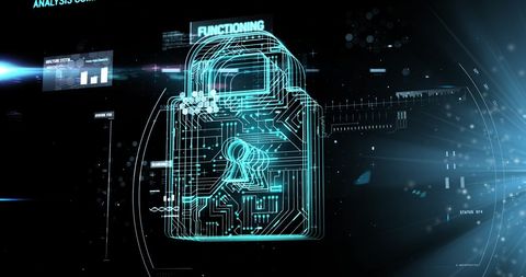 Digital Security Padlock with Futuristic Data Graphics - Download Free Stock Images Pikwizard.com