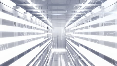 Futuristic Server Room Animation with Isohypses and Lights