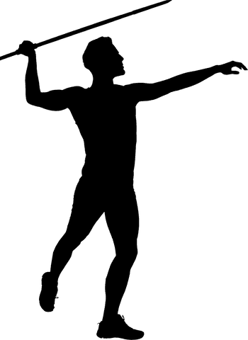 Transparent silhouette of male javelin thrower in action