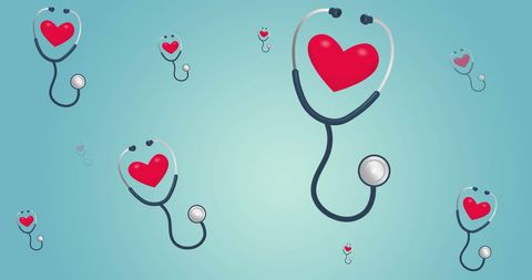 Heart with stethoscope on blue background