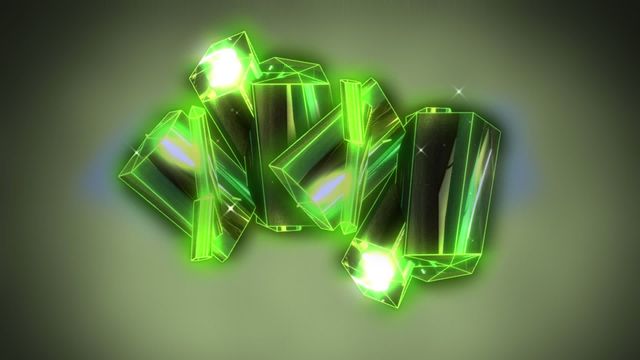 Digital rendering of glowing green crystals set against an illuminated backdrop ideal for adding an abstract and mystical element to graphic design projects. Suitable for use in fantasy artwork, backgrounds for technology presentations, or as an eye-catching motif in a variety of media distinctive for its geometric shapes and neat illumination.