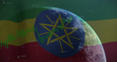 Data Processing with Ethiopian Flag Overlay on Globe