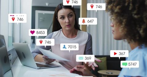 Diverse professionals analyzing social media interaction data