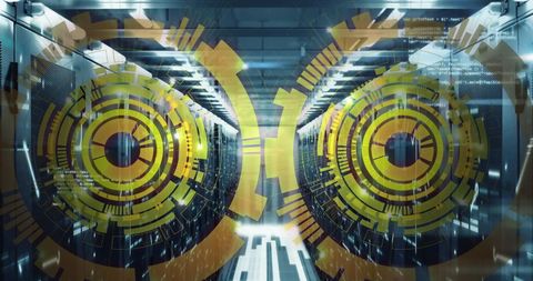 Futuristic Technology Circles Overlaying Data Server Room - Download Free Stock Images Pikwizard.com
