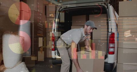 Dedicated Deliverer Organizing Boxes Structure Against Rising Data Visualization - Download Free Stock Images Pikwizard.com