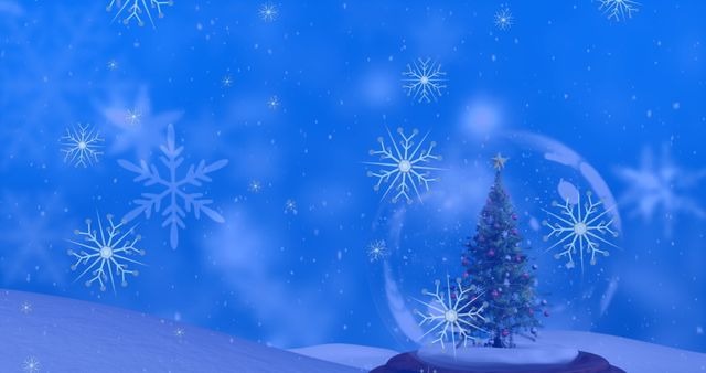 Snowflakes Falling over Snow Globe with Christmas Tree in Winter Landscape - Download Free Stock Images Pikwizard.com