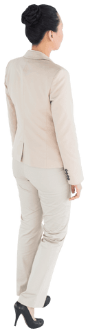 Transparent Back View of Asian Businesswoman Standing in Professional Attire
