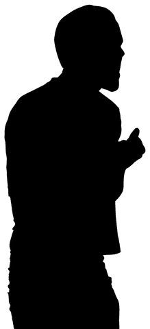 Digital silhouette of standing man with fists on transparent background