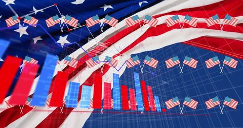 American flag overlapping business graphs symbolizing patriotism