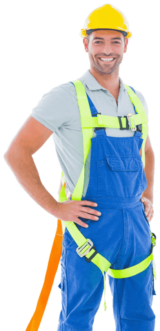Happy Male Construction Worker in Safety Gear on Transparent Background