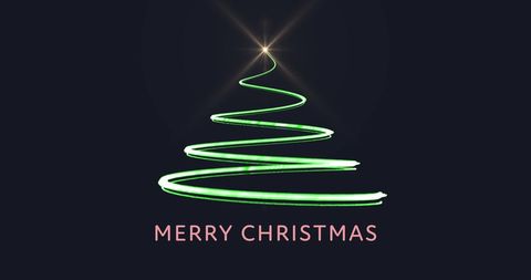 Glowing Christmas Tree with Merry Christmas Greeting on Dark Background