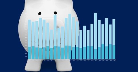 Piggy Bank Merging with Financial Bar Chart on Navy Background