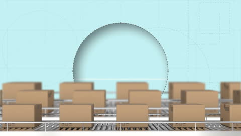 Cardboard Boxes on Conveyor with Circular Cut Animation