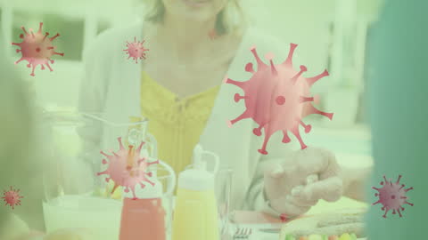Caucasian Family Praying with Coronavirus Visualization