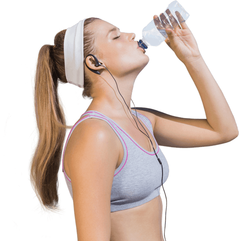Sportswoman Staying Hydrated Drinking Water on Transparent Background