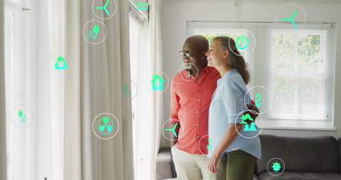 Senior Couple Embracing Future Technology Interface