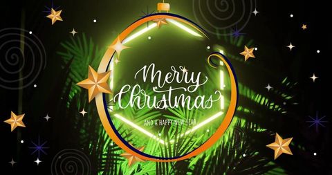 Neon Christmas Ornament with Golden Stars Illustration Design