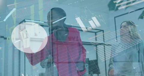 Diverse Businesswomen Brainstorming with Digital Interface Overlay