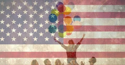 Celebration with Balloons and American Flag Background
