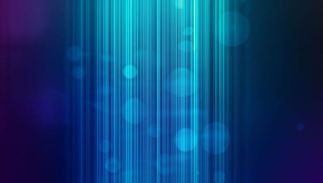 Futuristic vertical blue light streaks with bokeh effect