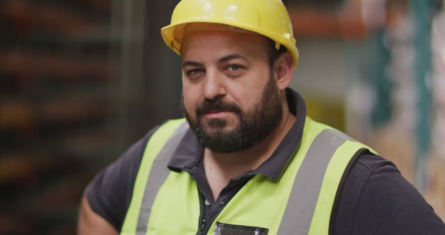 Confident Male Worker in Warehouse with Hard Hat - Download Free Stock Images Pikwizard.com