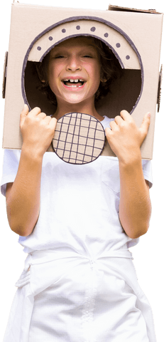 playful boy pretending to be astronaut with cardboard helmet - Download Free Stock Videos Pikwizard.com
