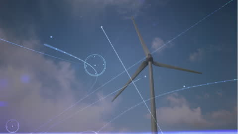 Futuristic Wind Turbine with Digital Network Overlay